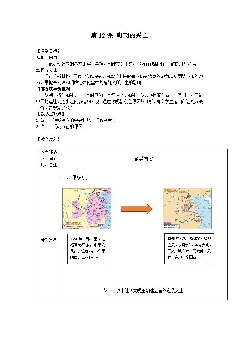 【中职专用】统编版中国历史第12课《  明朝的兴亡》课件+教案01