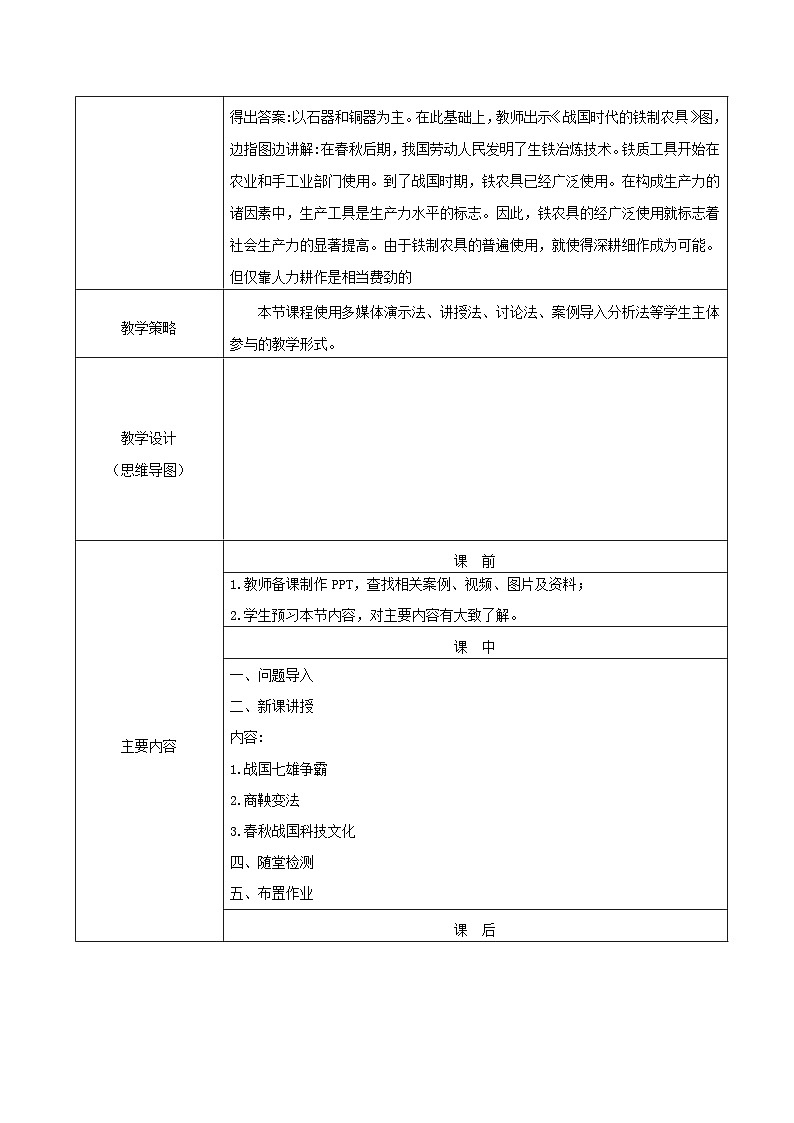 部编高教版2023 中职历史 第2课 《春秋战国的历史剧变》 教案02