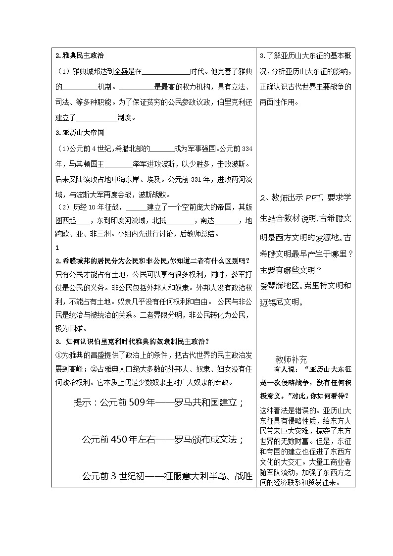 中职高教版（2023）世界历史全一册第2课 古代希腊罗马 教案02