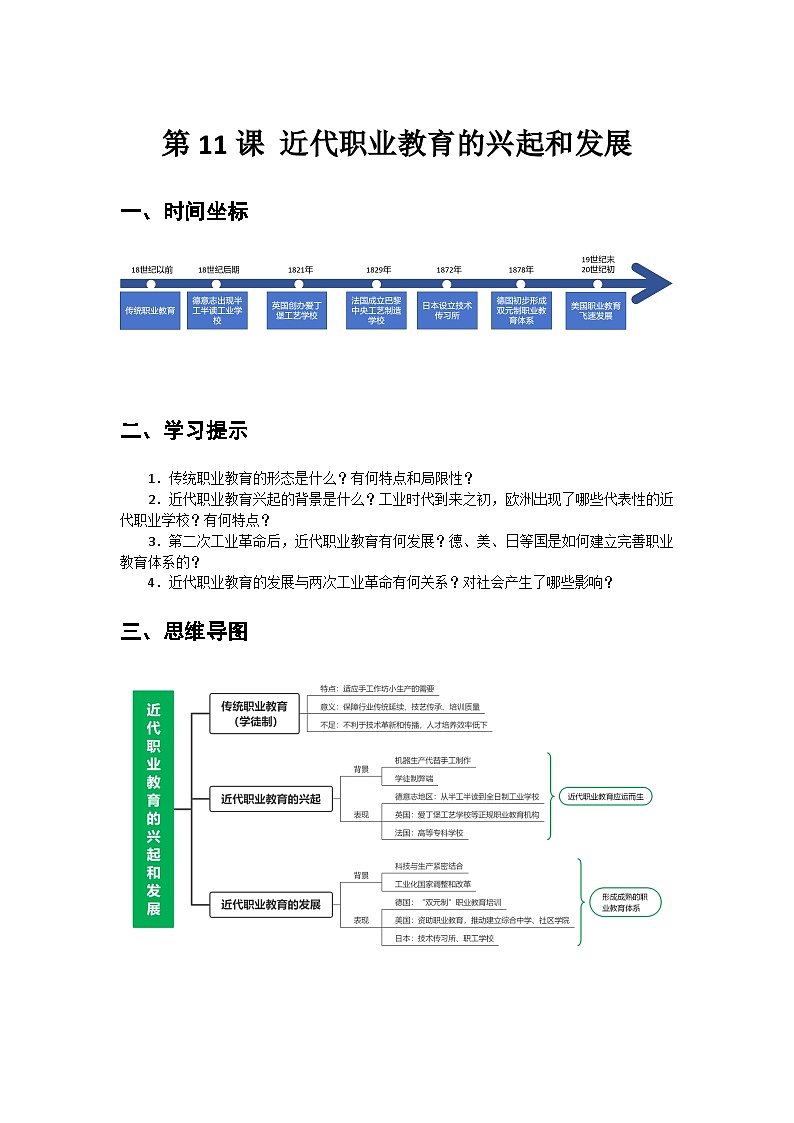 第11课+近代职业教育的兴起和发展+导学案--2023-2024学年中职高一下学期高教版（2023）世界历史全一册第1页