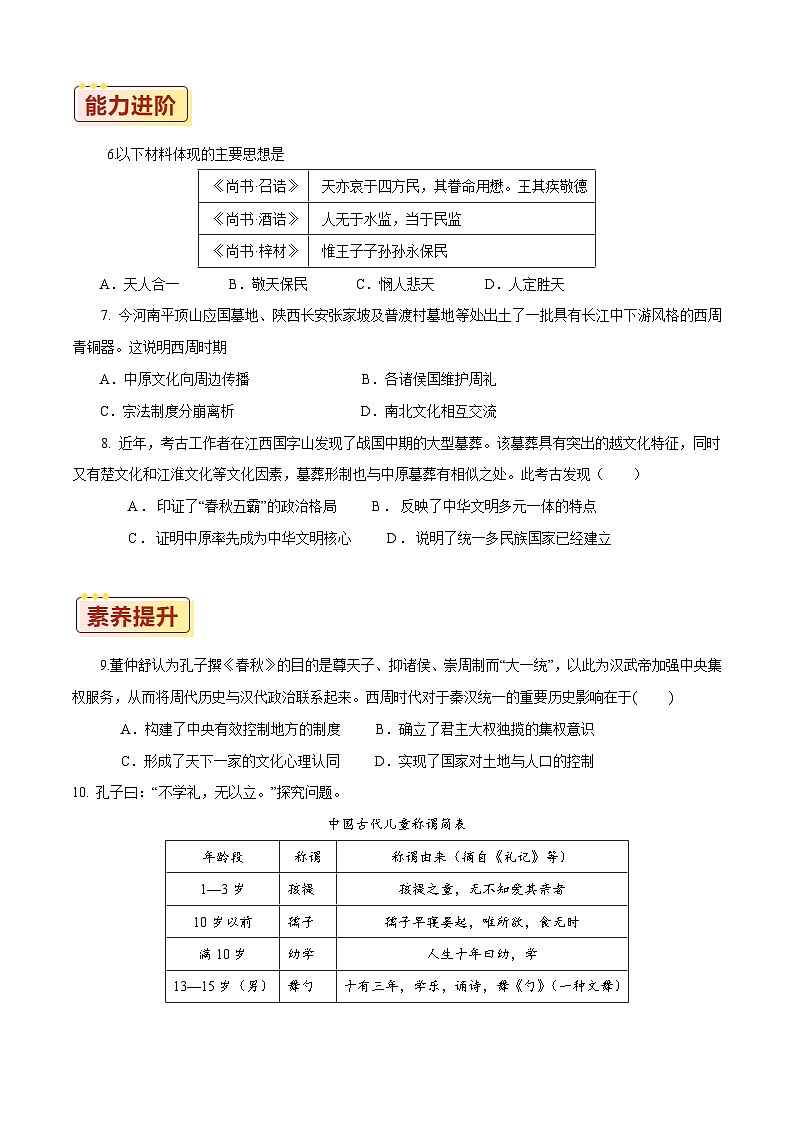 第1课 中华文明的起源与早期国家的形成【同步练习】（原卷版）02