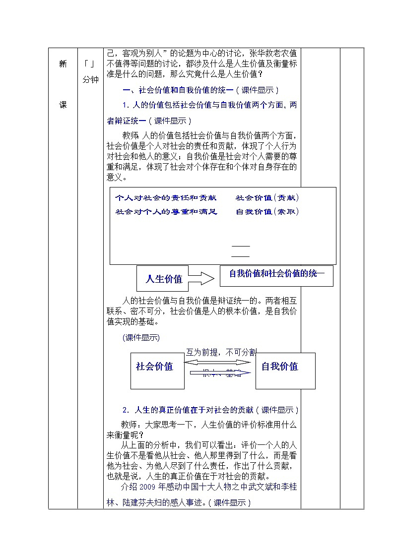 第十四课 人生价值与劳动奉献 教案(表格式)02