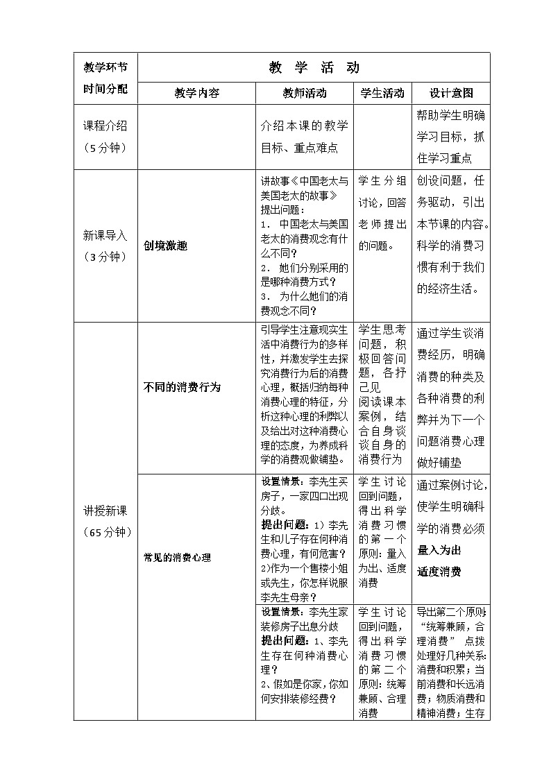 1.3 消费和消费观 教案-2022-2023学年中职北师大版经济政治与社会02