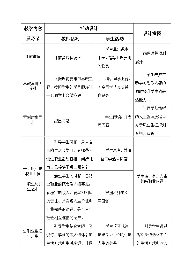 【中职专用】高中思想政治  （高教版·第五版）《职业生涯规划》 第一课 面向未来的职业生涯规划（教案）02