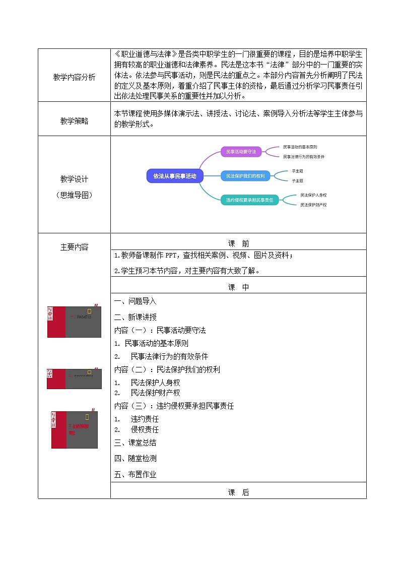 【2023部编高教版】中职思想政治 职业道德与法治 第十一课：依法从事民事活动（教案）02