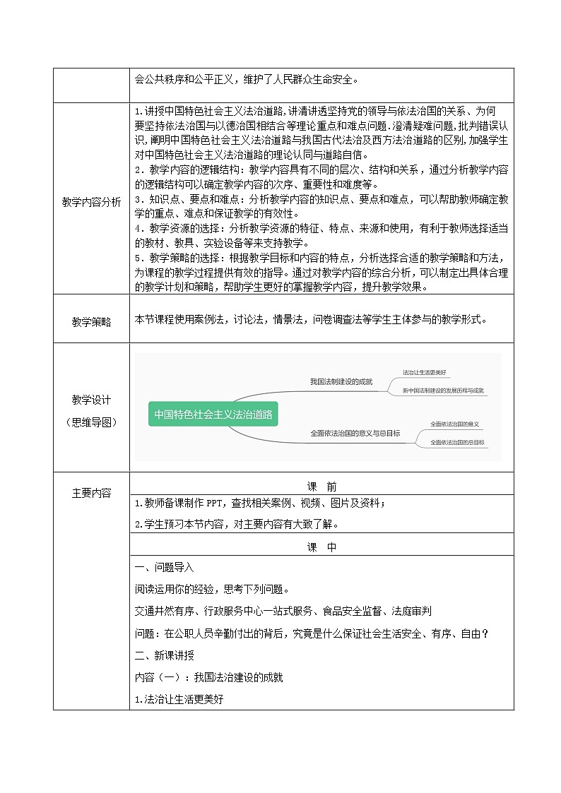 部编高教版2023 中职思想政治 职业道德与法治 第7课 中国特色社会主义法治道路教案 教案02
