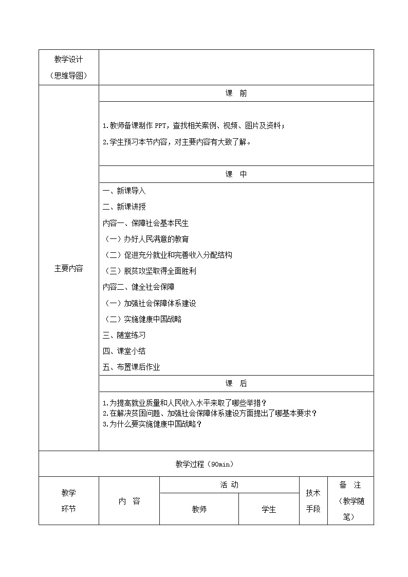 部编高教版2023 中职政治 中国特色社会主义第12课  《增进民生福祉》 教案02