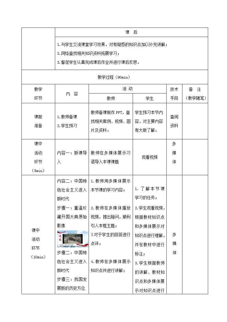 部编高教版2023 中职政治 中国特色社会主义第3课 《中国特色社会主义进入新时代》 教案03