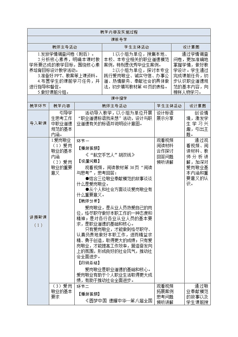 部编高教版2023 中职职业道德与法治第4课第1课时《职业道德规范的主要内容》教案02