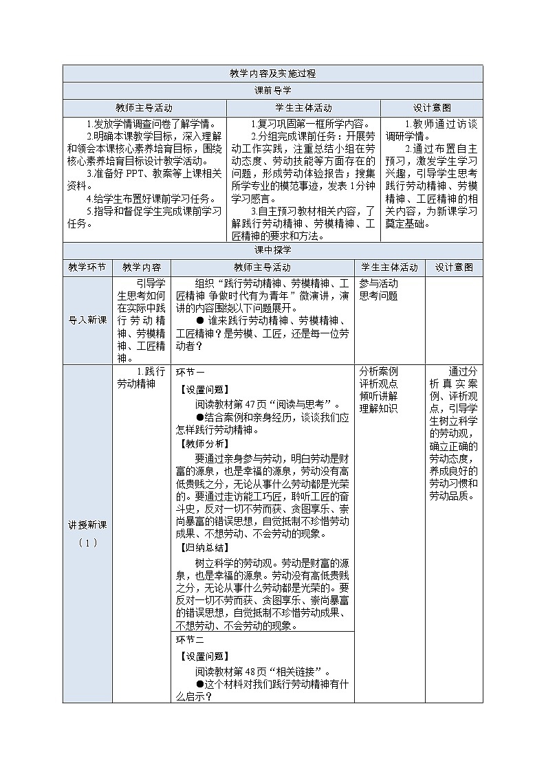 部编高教版2023 中职职业道德与法治第5课第2课时《弘扬劳动精神、劳模精神、工匠精神》教案第2页