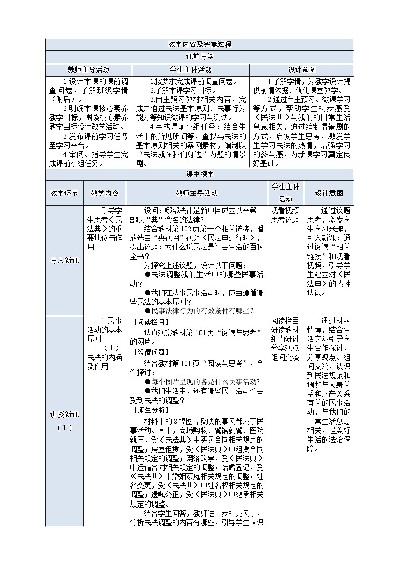 部编高教版2023 中职职业道德与法治第11课第1课时《民事活动要守法》教案02