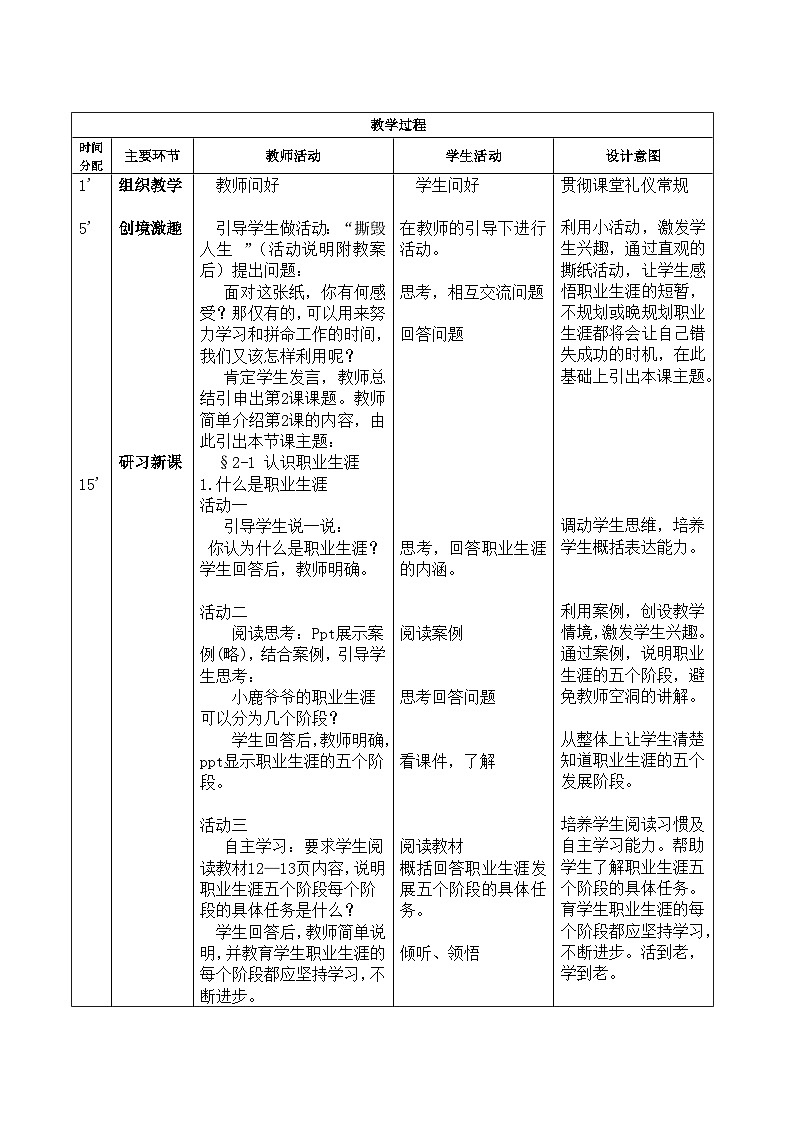第2课 生涯规划 筑梦未来 第一框（教案）-【中职专用】《心理健康与职业生涯》02