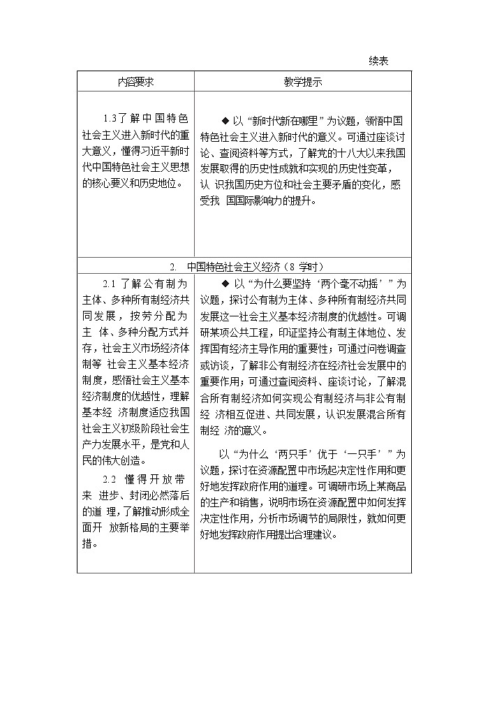 【中职专用】中职思想政治《中国特色社会主义》课程内容及教学计划03