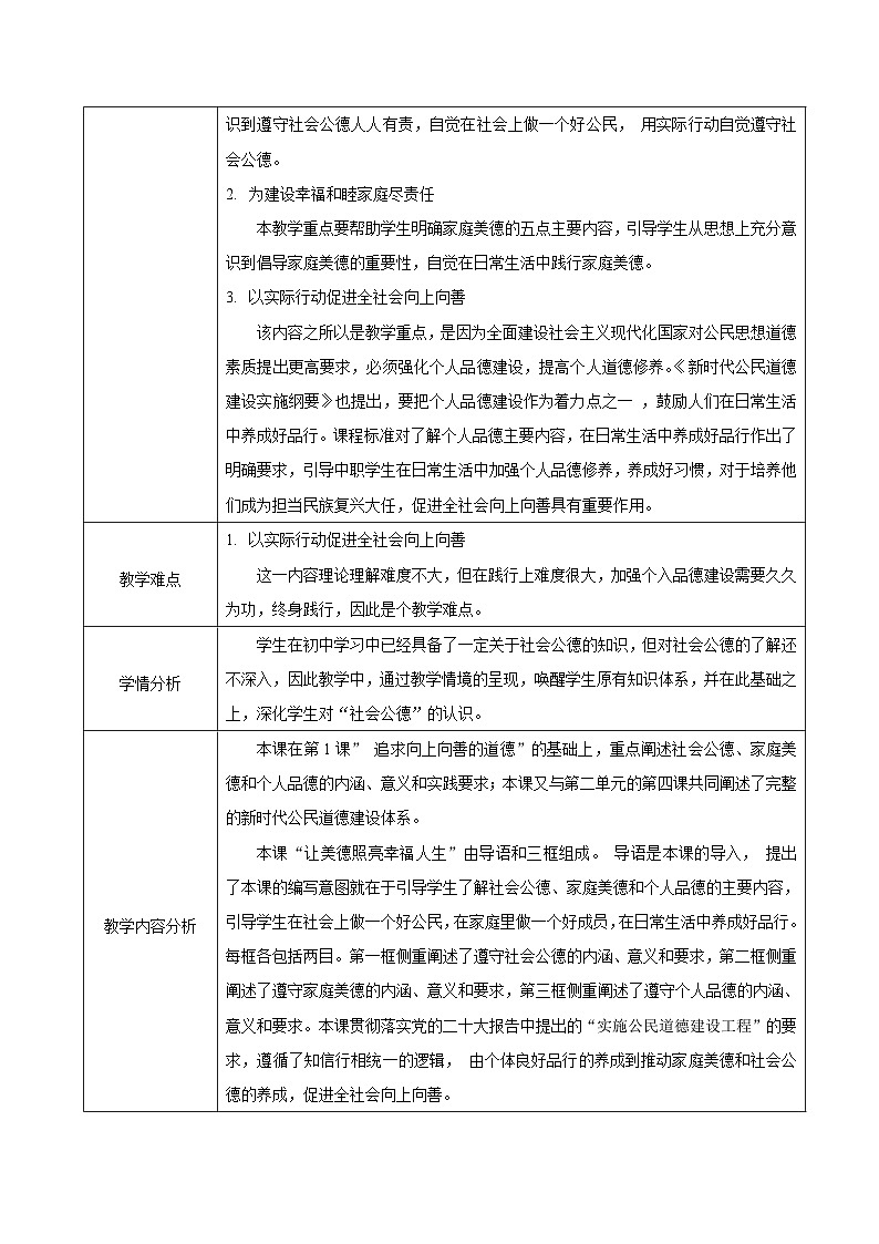 中职 职业道德与法治 第2课《让美德照亮幸福人生》教案02