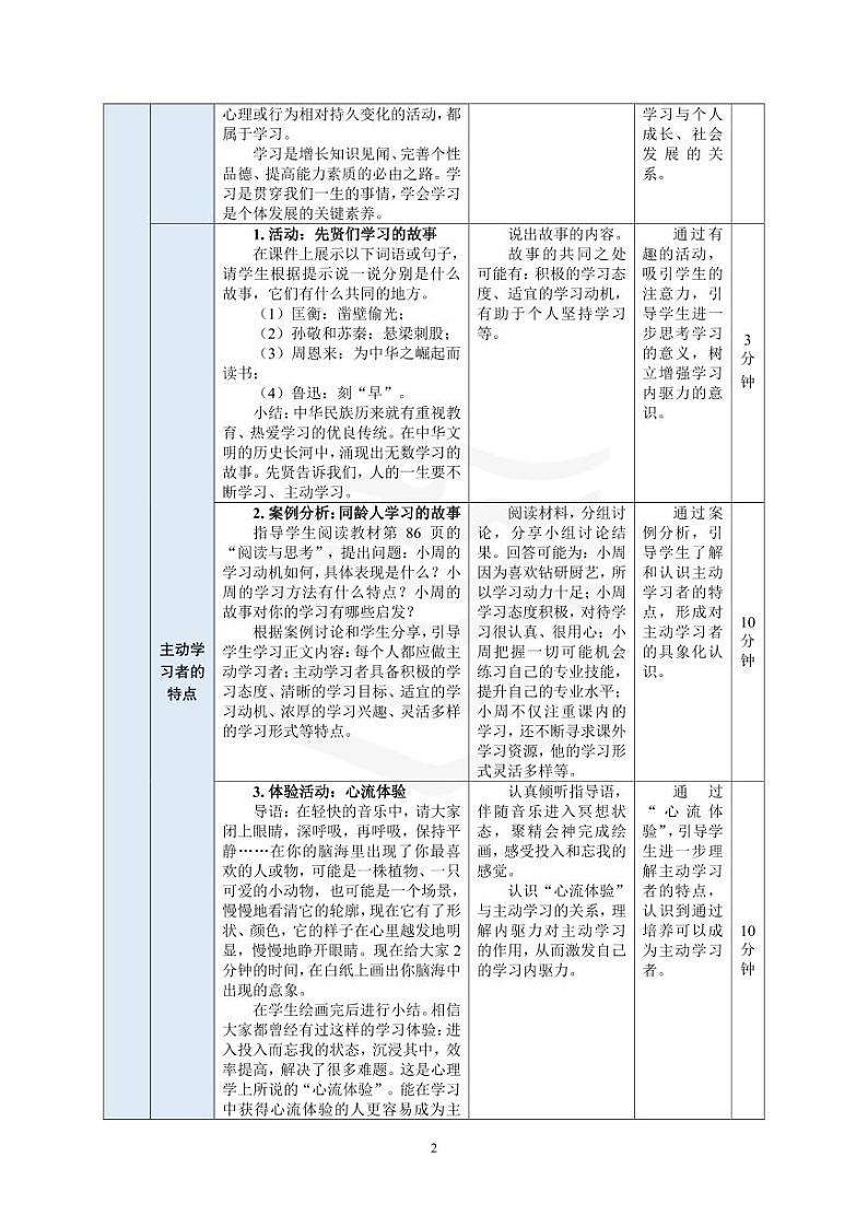 部编高教版 中职思想政治 心理健康与职业生涯规划 第11课第1课时《做主动的学习者》教案02
