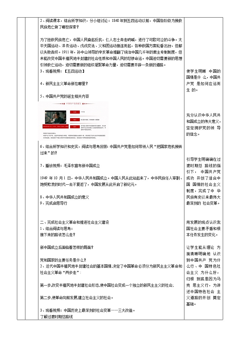 【同步教案】中职思想政治 中国特色社会主义 第一课 社会主义在中国的确立与探索 教案02