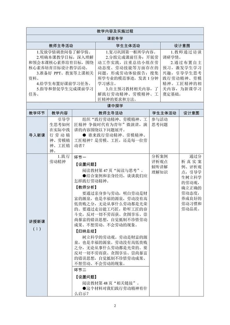 12.职业道德与法治第5课第二框《弘扬劳动精神、劳模精神、工匠精神》教案第2页