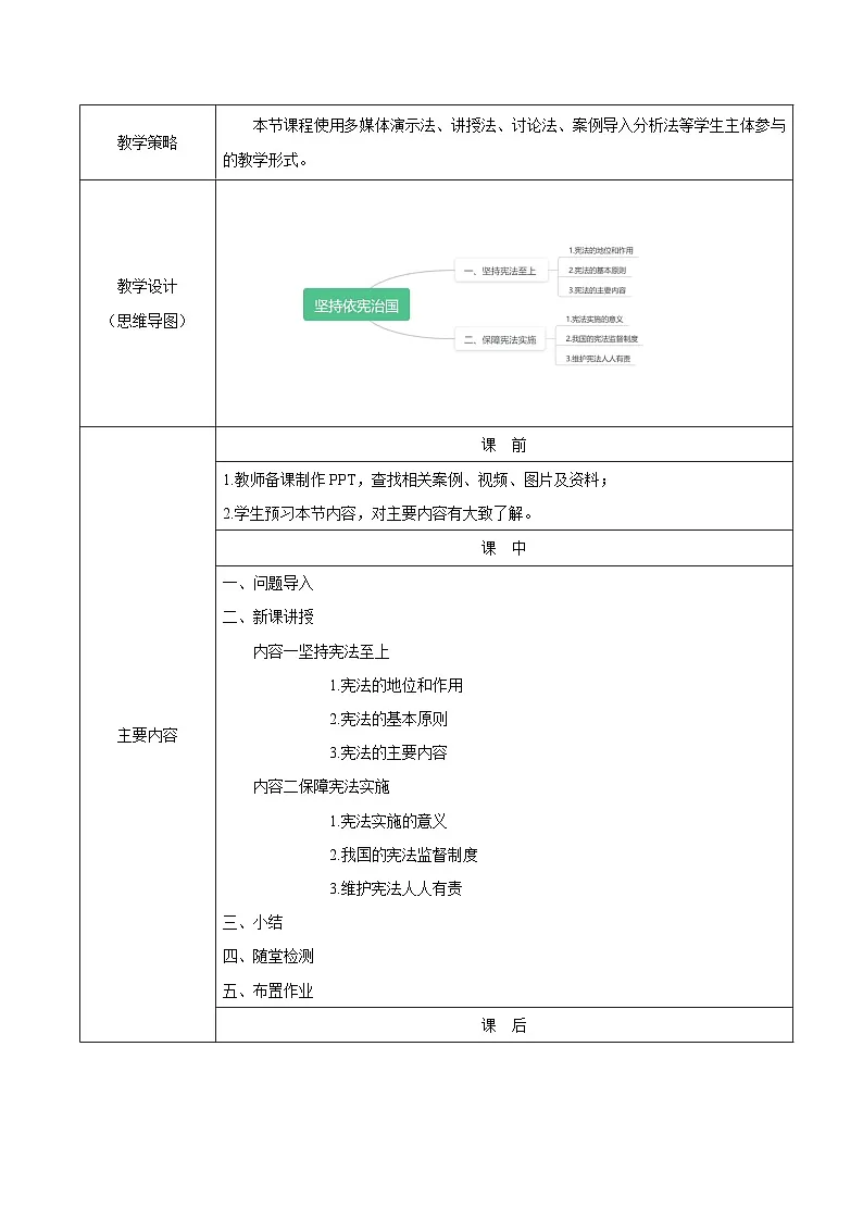 第九课 坚持依宪治国（教案）-【中职专用】中职思想政治《职业道德与法治》教案（高教版2023基础模块）第2页