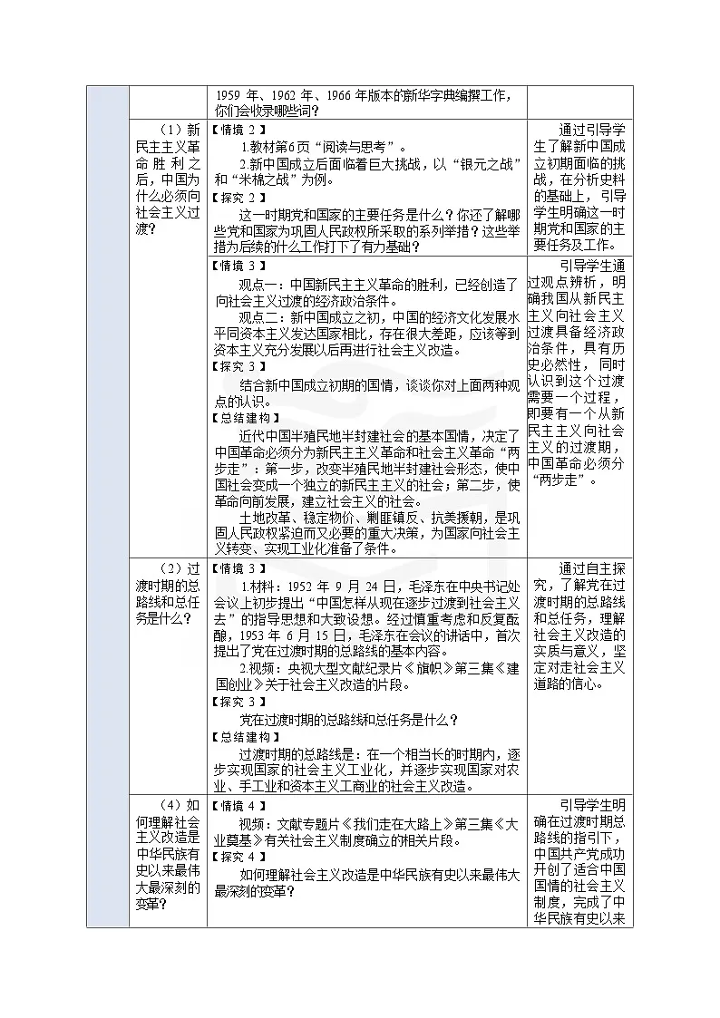 高教版（2023）中职思想政治《中国特色社会主义》1.1.2 完成社会主义革命和推进社会主义建设 教案（表格式）第2页