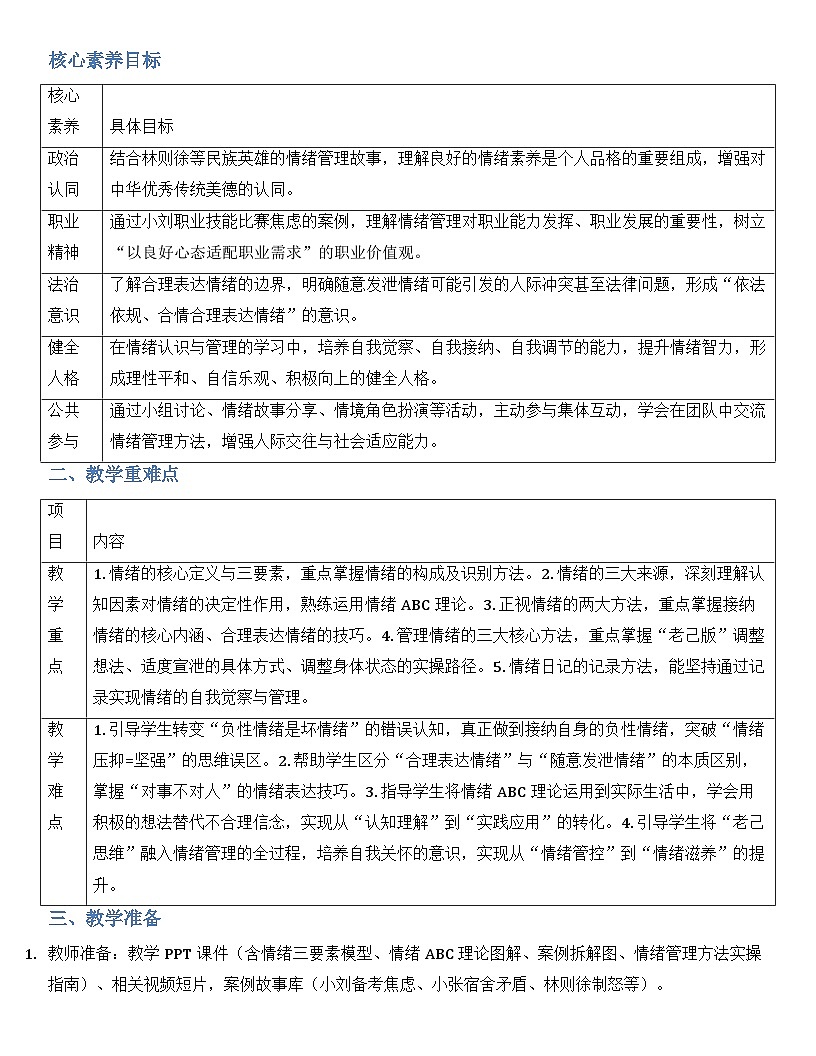 第五课 认识情绪  管理情绪  教案-【2023部编高教版】中职思想政治 心理健康与职业生涯第2页