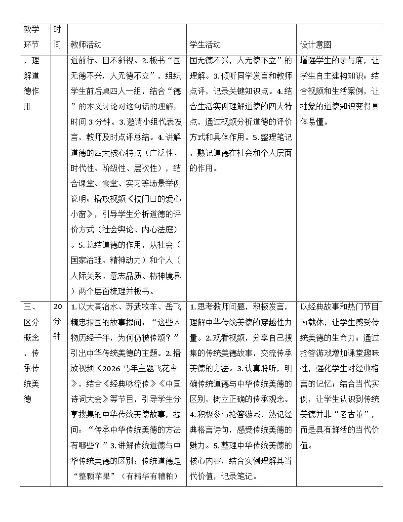 第一课 追求向上向善的道德 教案【-2023部编高教版】中职思想政治 职业道德与法治第3页