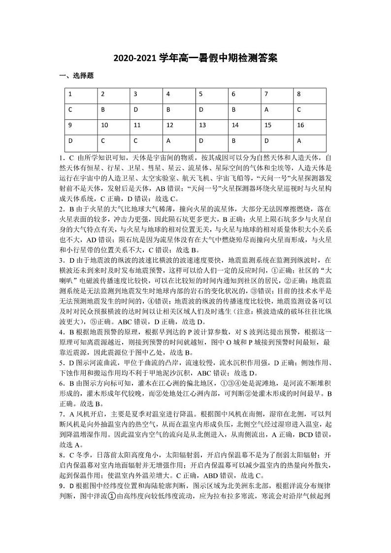 2021长沙麓山国际实验中学高一下学期暑假中期线上检测地理试题PDF版含答案01