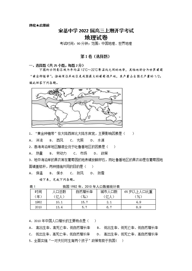 2022宋基信阳实验中学高三上学期9月开学摸底考试地理试题含答案01