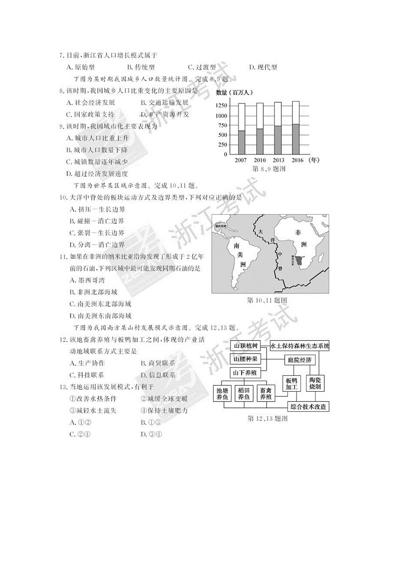 2018浙江省6月普通高中学业水平考试地理图片版含答案第2页