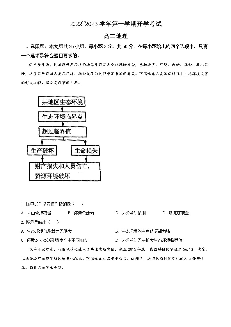山西省晋中市榆次第一中学校2022-2023学年高二上学期开学考试地理试题第1页