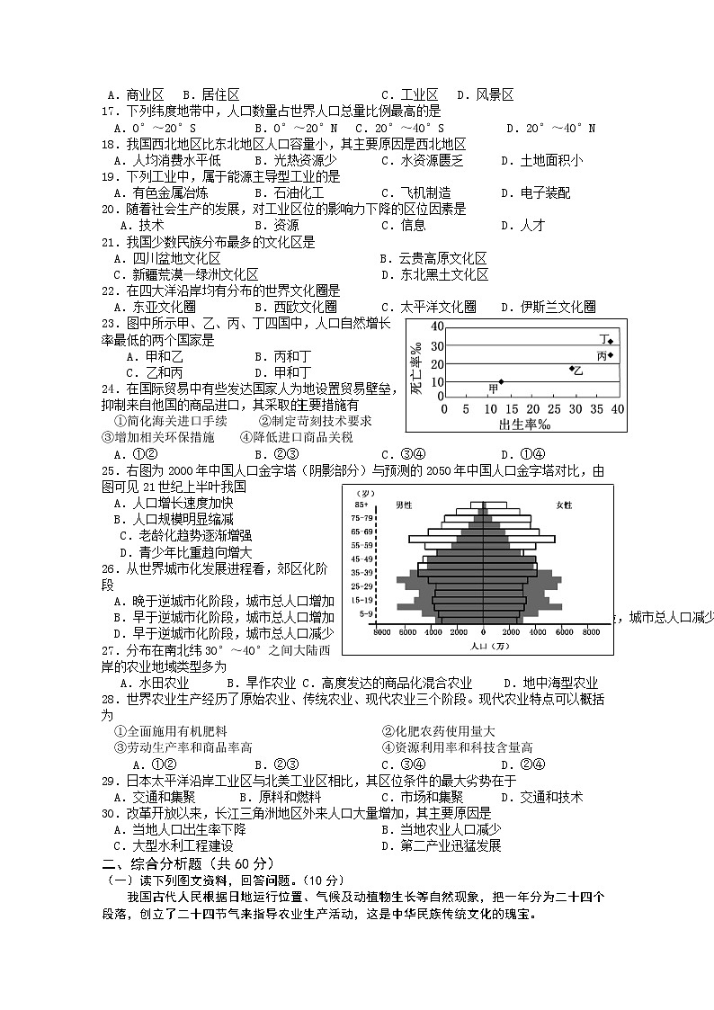 2013上海市普通高中学业水平考试地理试卷含答案第2页
