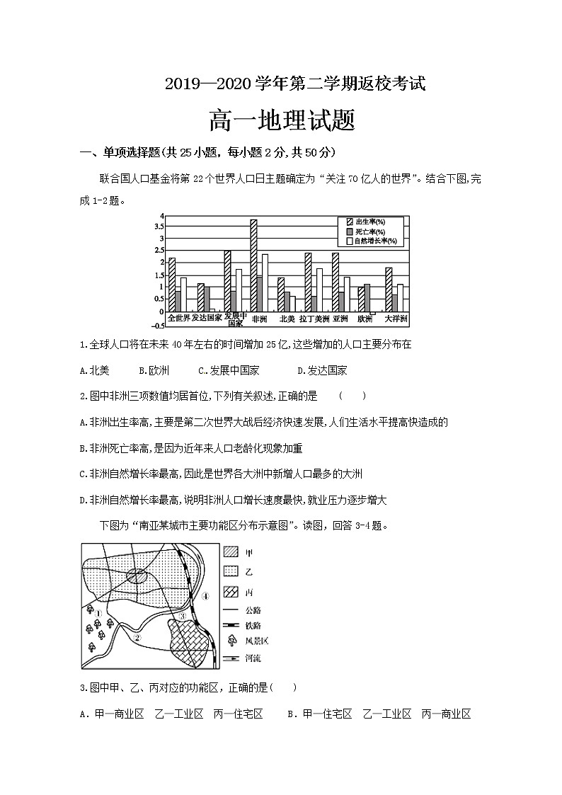 2020河北省鸡泽一中高一下学期开学考试地理试题含答案第1页