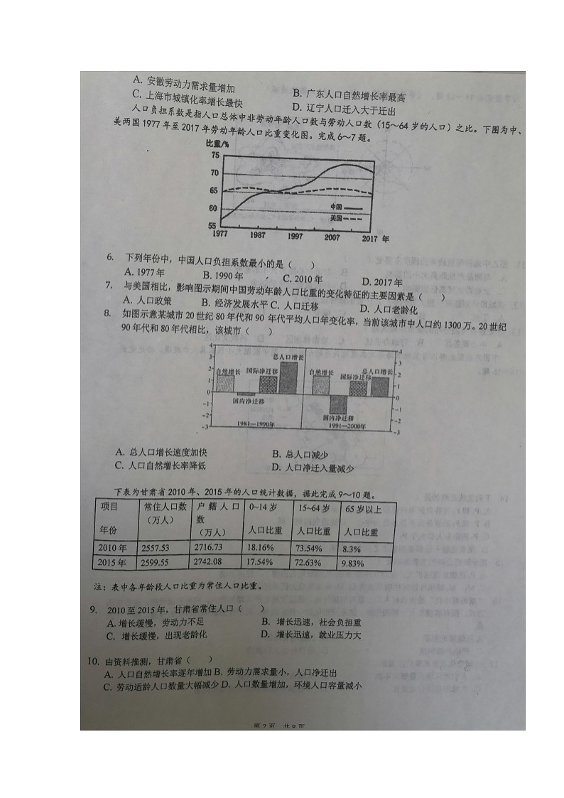 2020四川省双流中学高一下学期开学考试地理试题扫描版含答案第2页