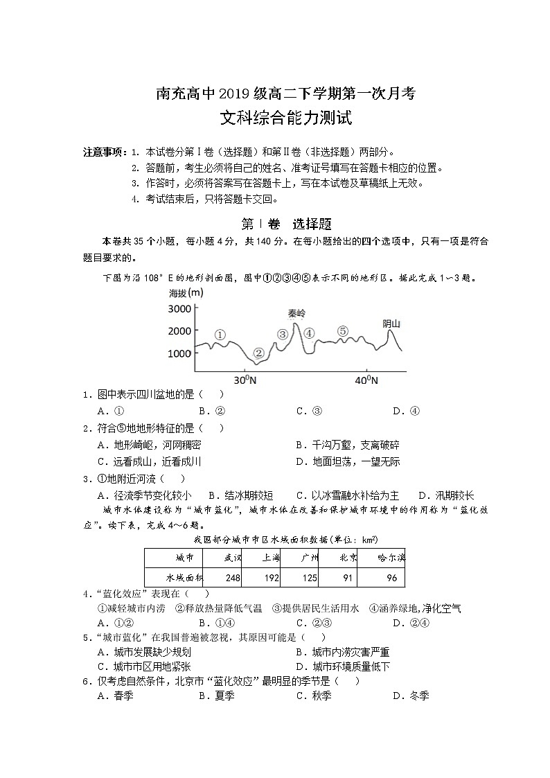 2021南充高级中学高二下学期第一次月考文综含答案第1页