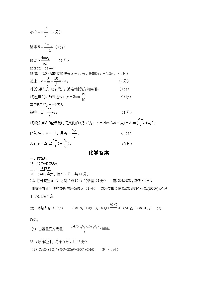 四川省绵阳南山中学2021-2022学年高二下学期开学考试（2月）理综含答案02