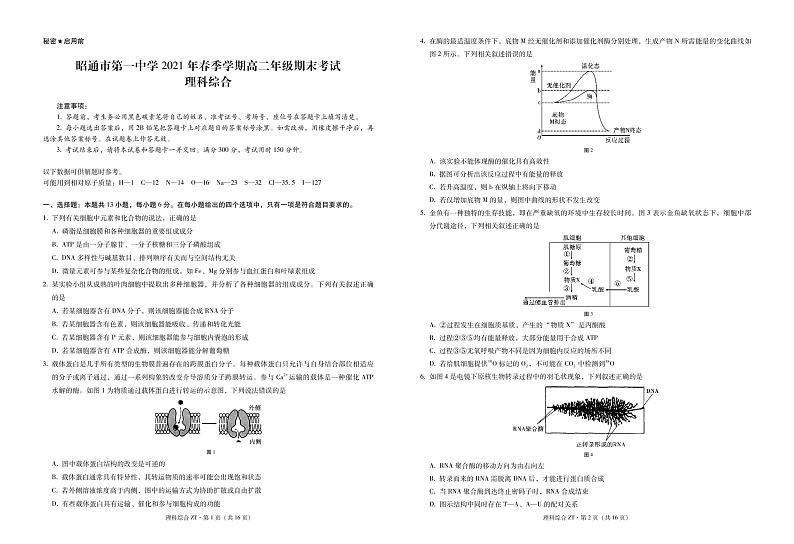 2021昭通一中高二下学期期末考试理科综合试题PDF版缺答案第1页