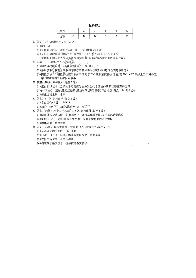 四省八校”2021届高三上学期第一次开学考试理科综合答案）第1页