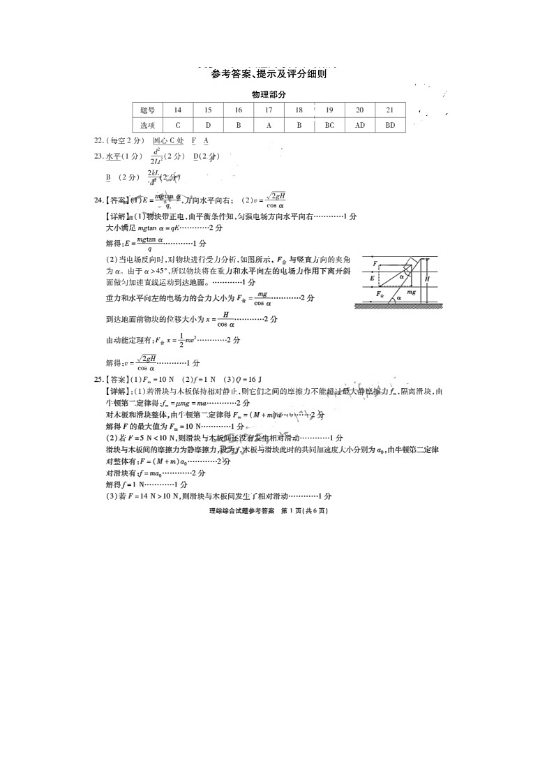 四省八校”2021届高三上学期第一次开学考试理科综合答案）第2页