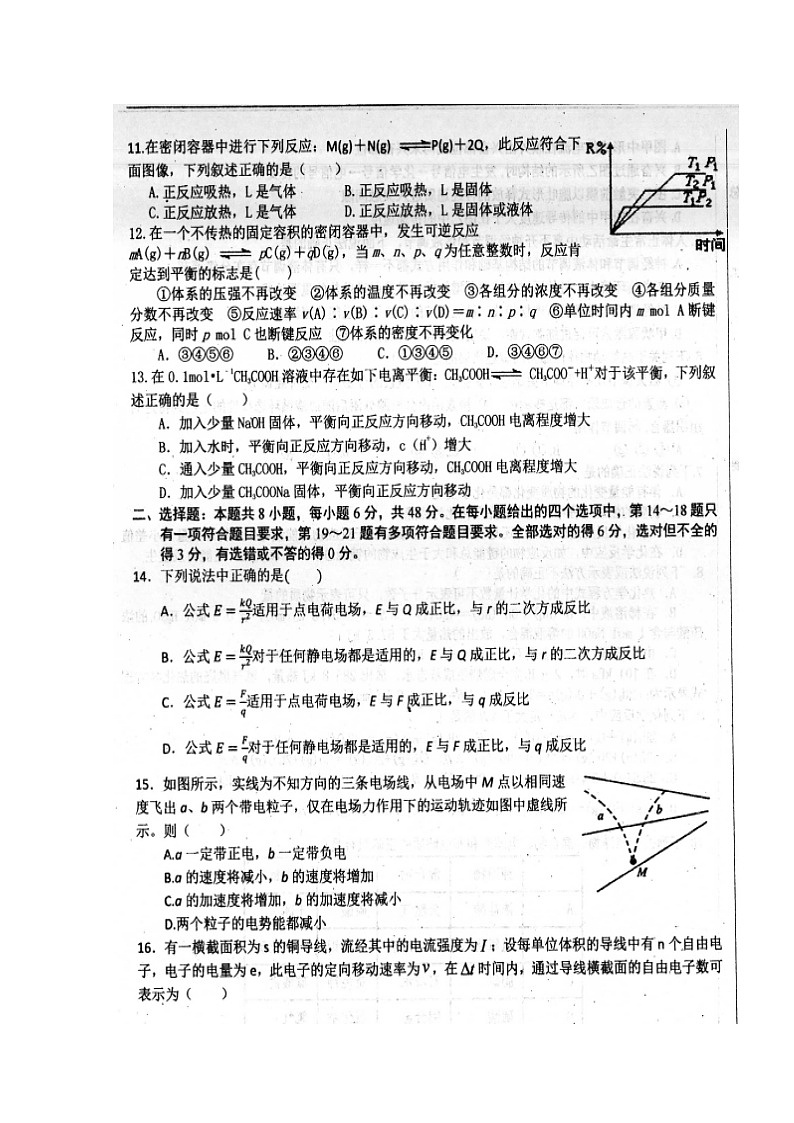 2020眉山车城中学高二上学期期中考试理科综合试题扫描版答案不全第3页