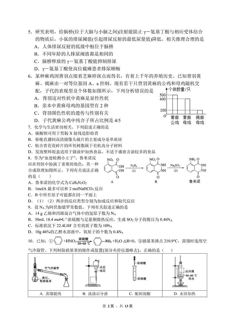 入学考试理综试题第2页