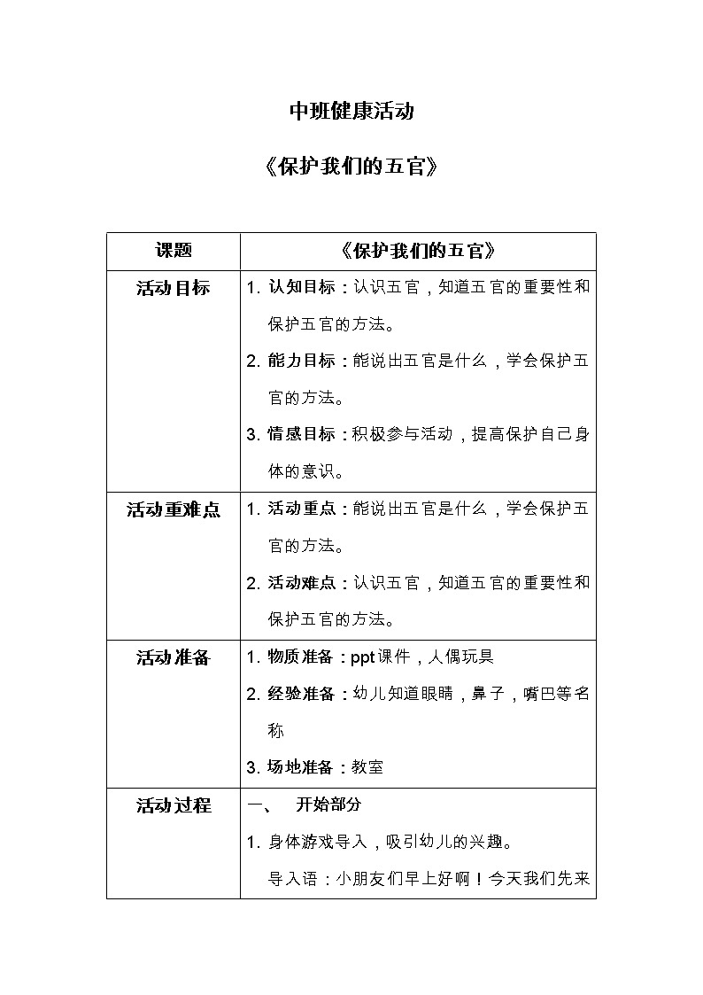 中班健康活动《保护五官》课件＋教案01