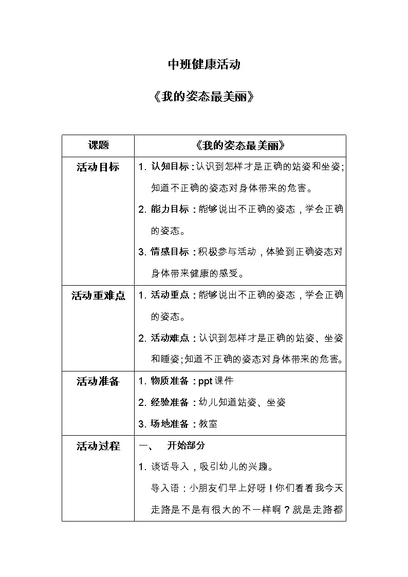 中班健康活动《我的姿态最美丽》教案课件PPT01
