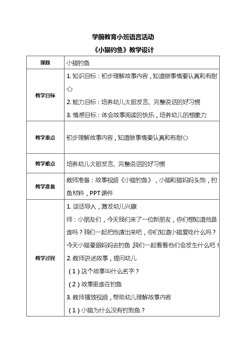 小班语言活动《小猫钓鱼》课件PPT＋教案01