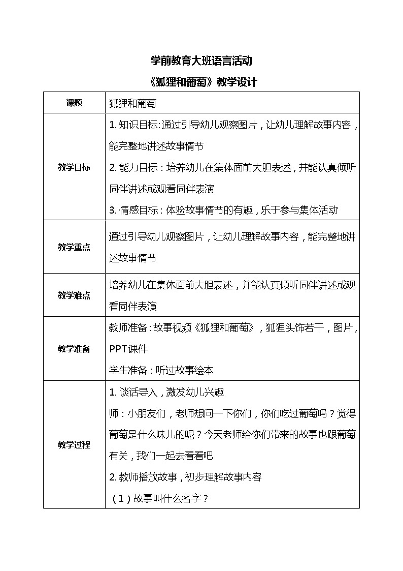 大班语言活动-狐狸和葡萄第1页