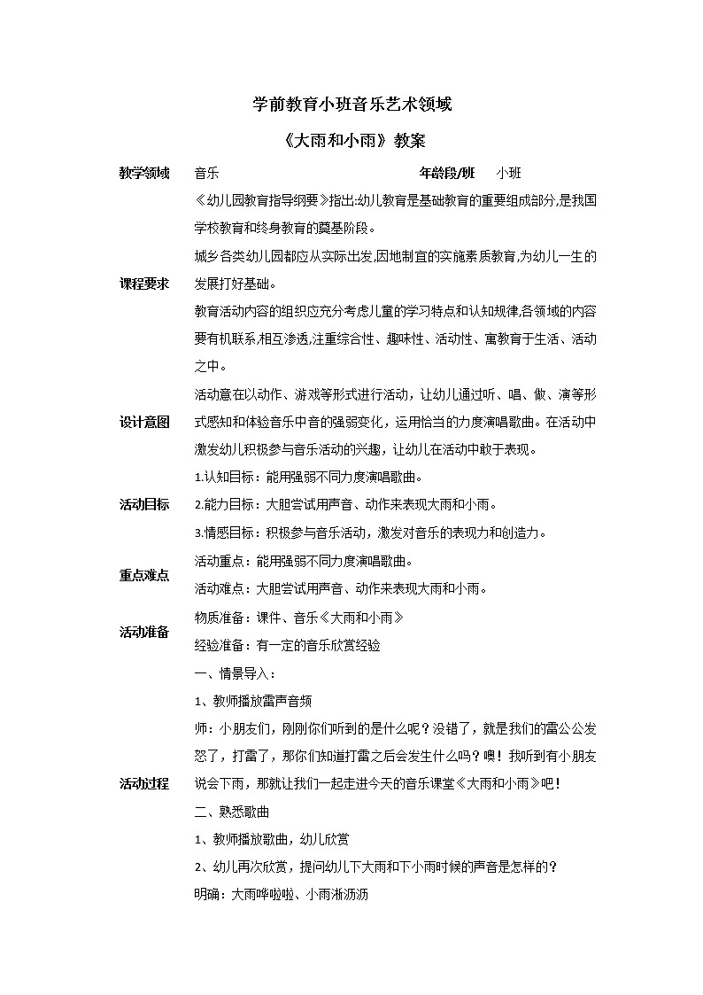 小班音乐活动-《大雨和小雨》课件＋PPT01