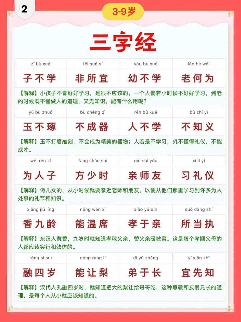 2024年幼小衔接拼音识字学案：《三字经》彩色拼音+注释（1）02