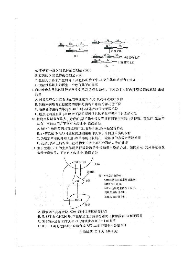 2022湖南省普通高中学业水平选择性考试仿真模拟生物试题缺答案第3页