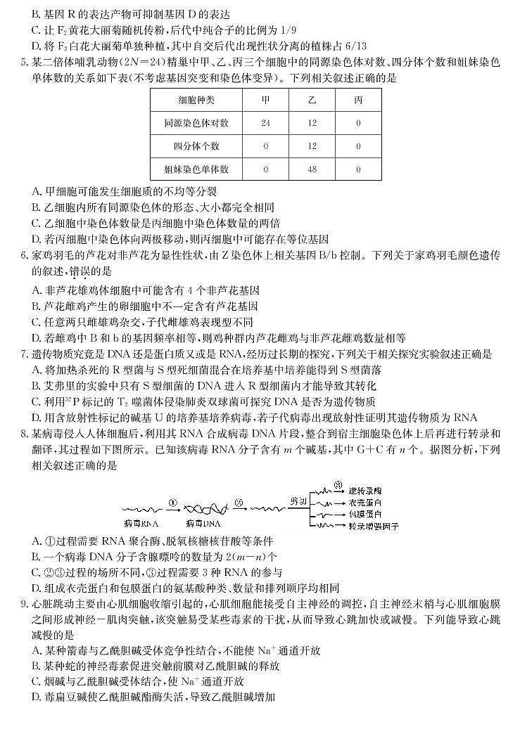 2022玉田县一中高三上学期8月开学考试生物试题PDF版含答案第2页