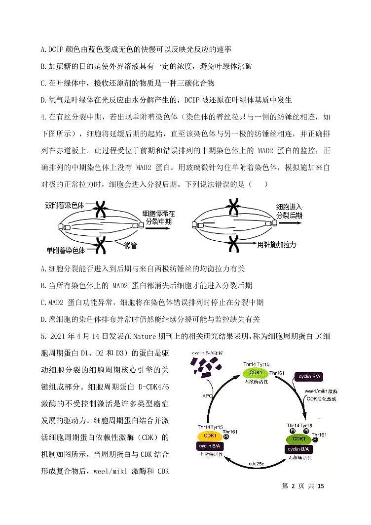 2022济南历城二中高三上学期开学考试（B）生物试题PDF版含答案第2页