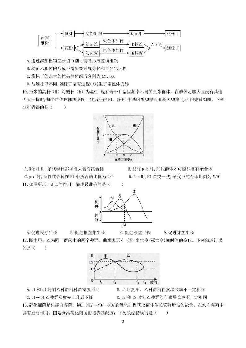 山东省师范大学附属中学2021-2022学年高三上学期开学考试生物试题第3页