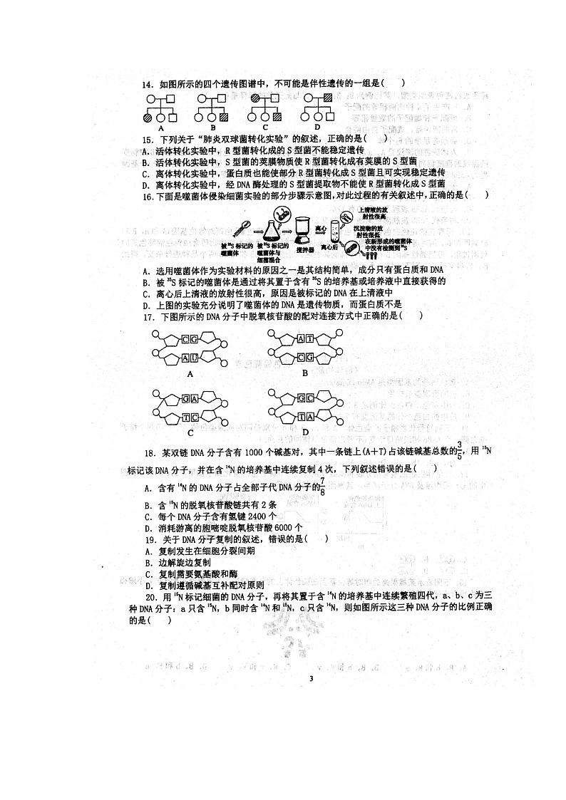2022安徽省泗县一中高二上学期开学考试生物试题扫描版含答案第3页